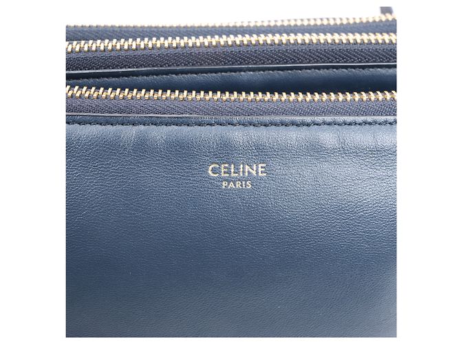 Céline Borsa a tracolla trio in pelle Celine Small in blu navy - vista 19