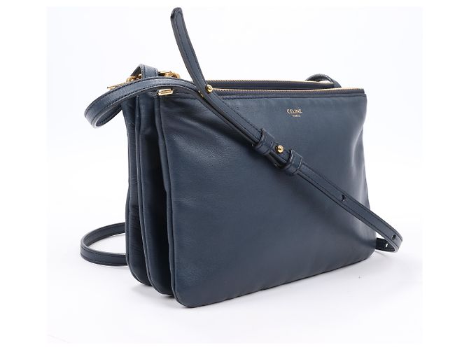 Céline Borsa a tracolla trio in pelle Celine Small in blu navy - vista 2