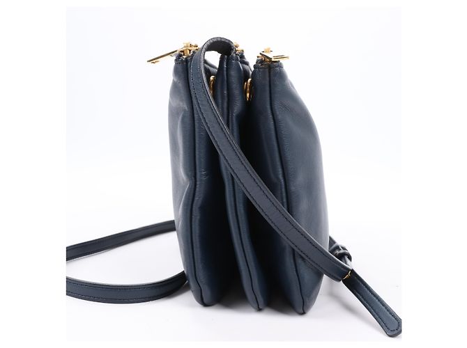 Céline Borsa a tracolla trio in pelle Celine Small in blu navy - vista 3