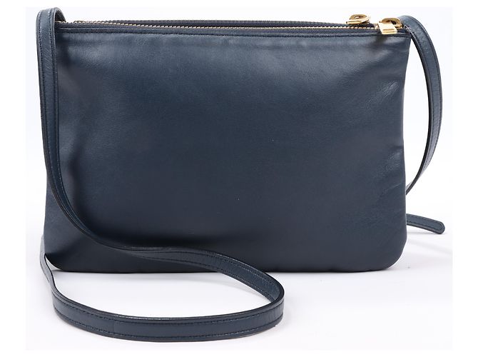 Céline Borsa a tracolla trio in pelle Celine Small in blu navy - vista 4