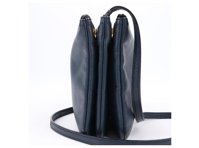Céline Borsa a tracolla trio in pelle Celine Small in blu navy - vista 5
