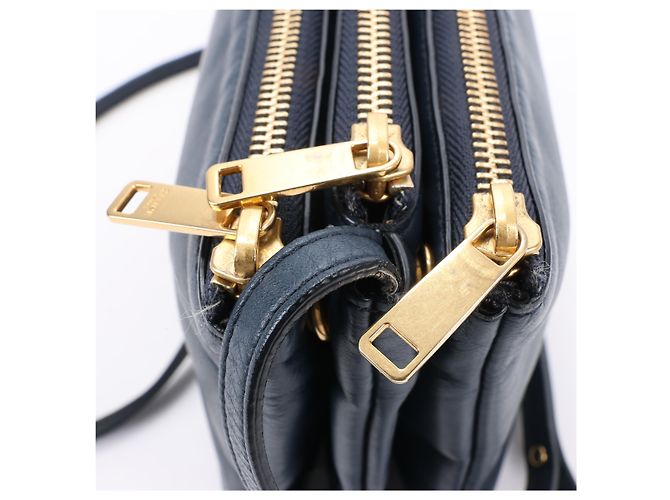 Céline Borsa a tracolla trio in pelle Celine Small in blu navy - vista 7