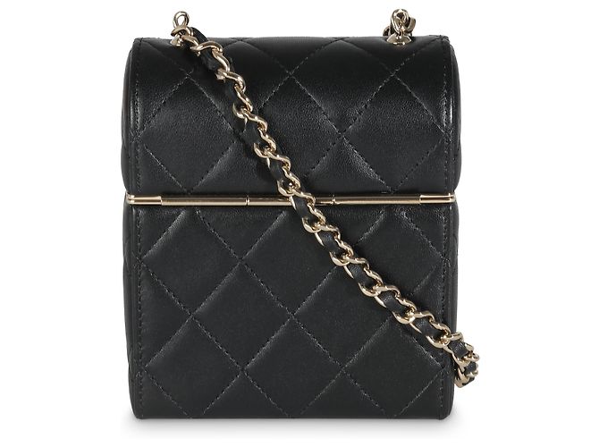 Chanel 23C Vanity aus schwarzem, gestepptem Lammleder mit Boxenkette - Ansicht 2