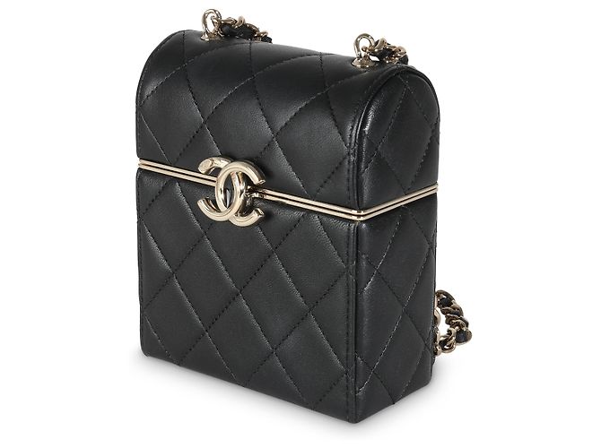 Chanel 23C Vanity aus schwarzem, gestepptem Lammleder mit Boxenkette - Ansicht 3