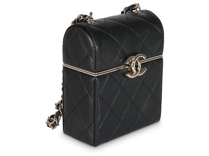 Chanel 23C Vanity aus schwarzem, gestepptem Lammleder mit Boxenkette - Ansicht 4