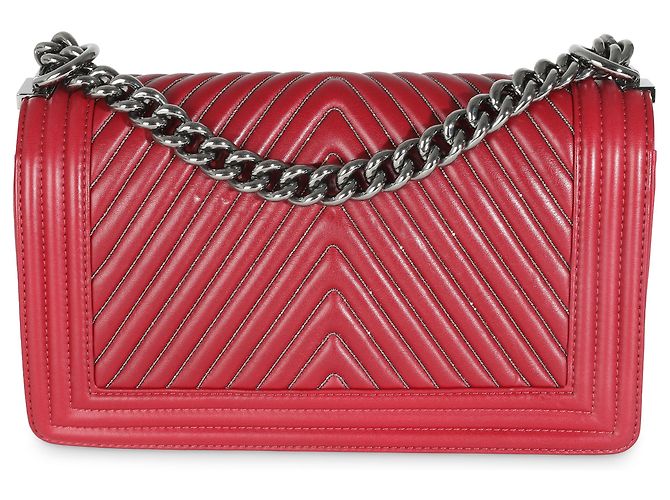 Borsa Boy media in pelle di vitello Chevron bordeaux Chanel Rosso - vista 2