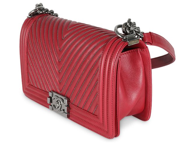 Borsa Boy media in pelle di vitello Chevron bordeaux Chanel Rosso - vista 3