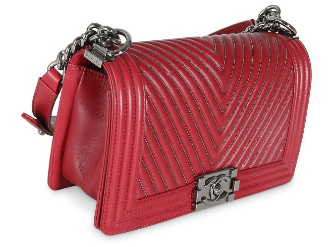 Borsa Boy media in pelle di vitello Chevron bordeaux Chanel Rosso - vista 4