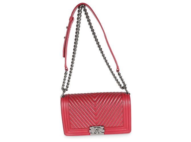 Borsa Boy media in pelle di vitello Chevron bordeaux Chanel Rosso - vista 5