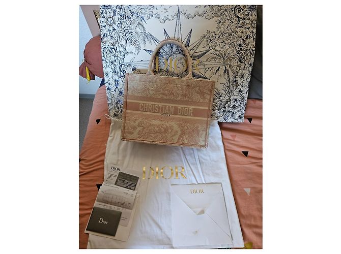 Borsa tote Christian Dior M rosa in cotone - vista 2