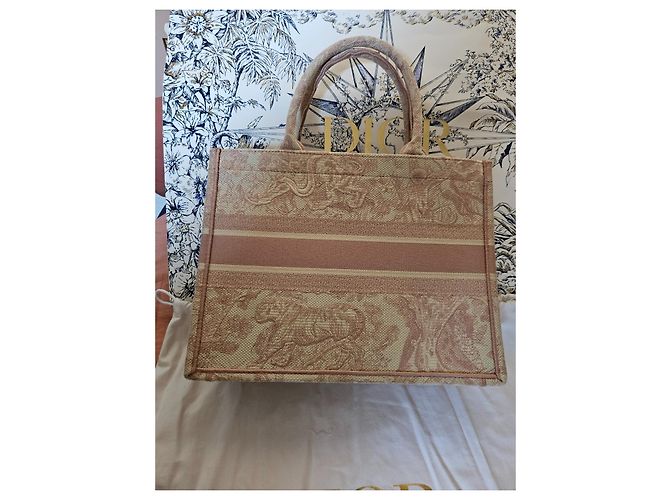 Borsa tote Christian Dior M rosa in cotone - vista 6