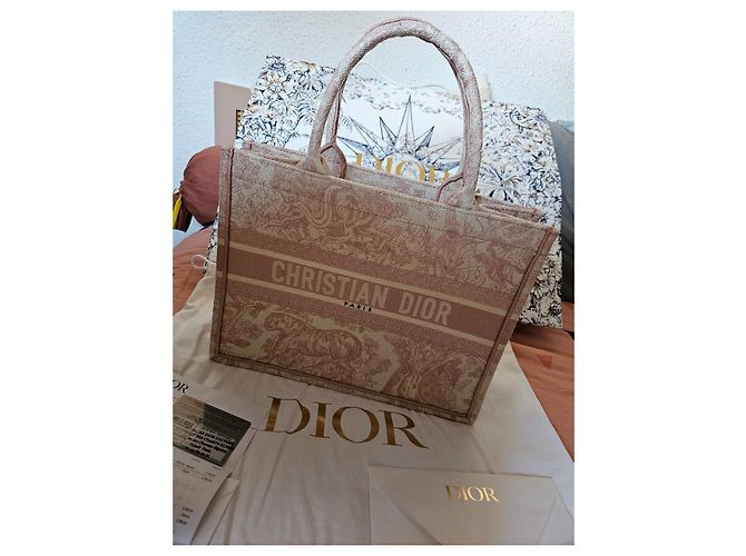 Borsa tote Christian Dior M rosa in cotone - vista 7