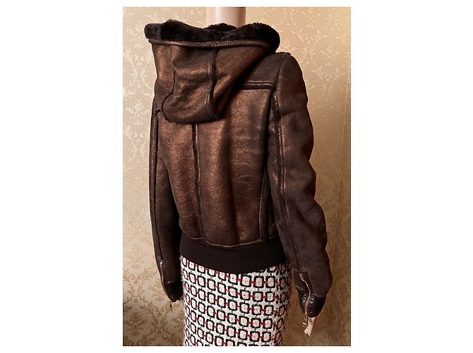 Chaqueta de piel de oveja Dolce & Gabbana bronce con capucha - vista 11