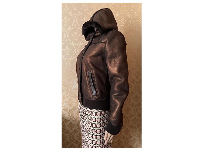 Chaqueta de piel de oveja Dolce & Gabbana bronce con capucha - vista 12