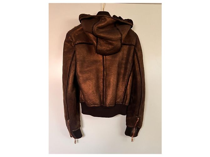 Chaqueta de piel de oveja Dolce & Gabbana bronce con capucha - vista 2