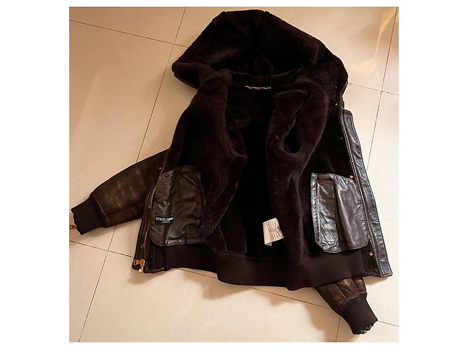 Chaqueta de piel de oveja Dolce & Gabbana bronce con capucha - vista 5
