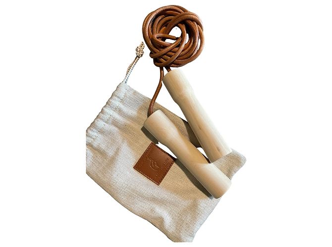 Corda de pular Hermès em couro de vitelo bege - vista 2
