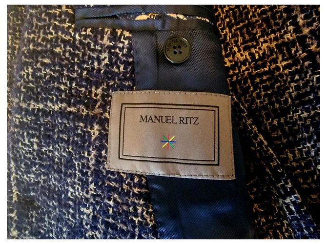 Autre Marque Blazer da uomo in lana bouclé stile Chanel Beige Blu navy - vista 2