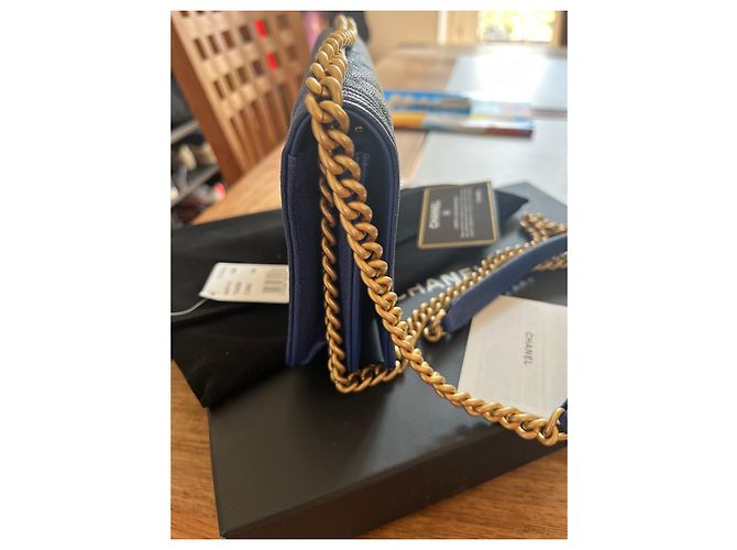 Chanel Wallet On Chain in pelle cavia blu - vista 4