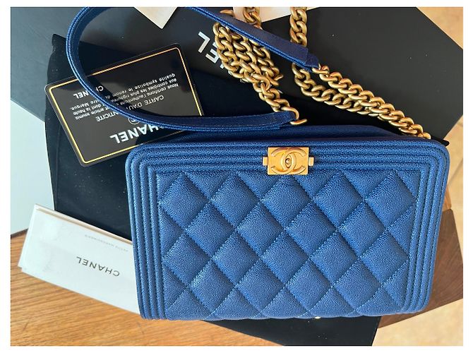 Chanel Wallet On Chain in pelle cavia blu - vista 5