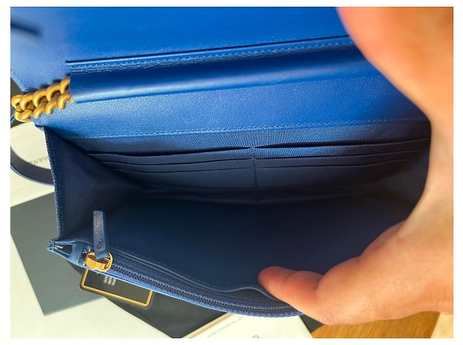 Chanel Wallet On Chain in pelle cavia blu - vista 10