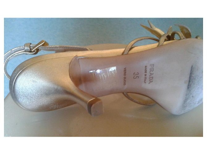 Prada Gold Leather Sandals Size 35 Golden - view 4