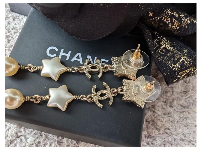 Chanel CC A17B GHW Orecchini Long Logo Pearl Star scatola D'oro - vista 10