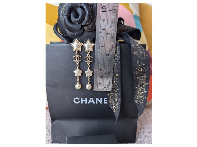 Chanel CC A17B GHW Orecchini Long Logo Pearl Star scatola D'oro - vista 12