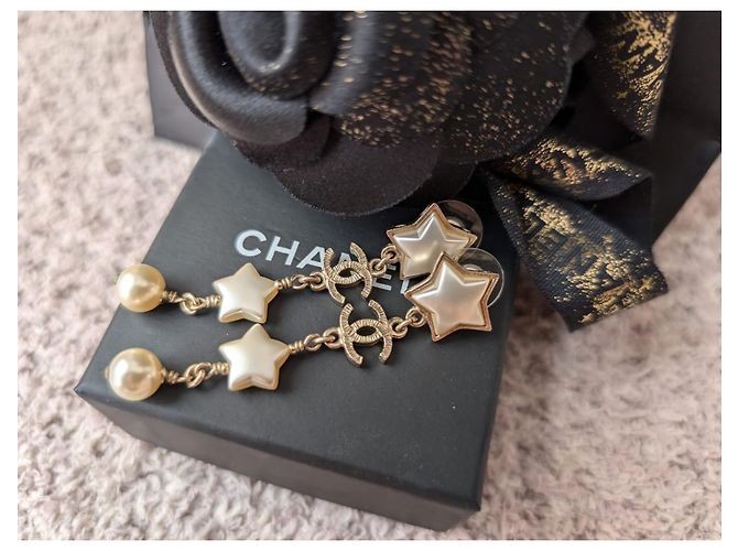 Chanel CC A17B GHW Orecchini Long Logo Pearl Star scatola D'oro - vista 13