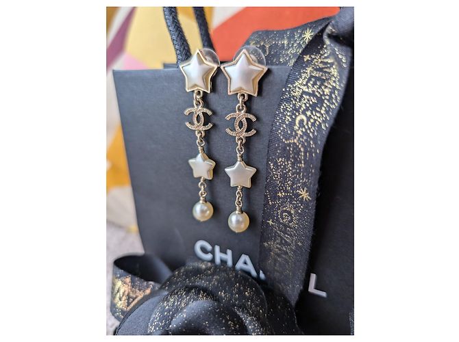 Chanel CC A17B GHW Orecchini Long Logo Pearl Star scatola D'oro - vista 14