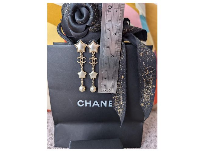 Chanel CC A17B GHW Orecchini Long Logo Pearl Star scatola D'oro - vista 16