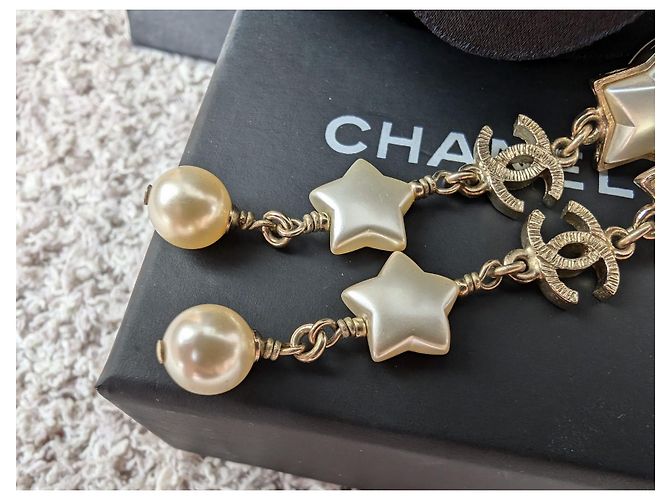 Chanel CC A17B GHW Orecchini Long Logo Pearl Star scatola D'oro - vista 8