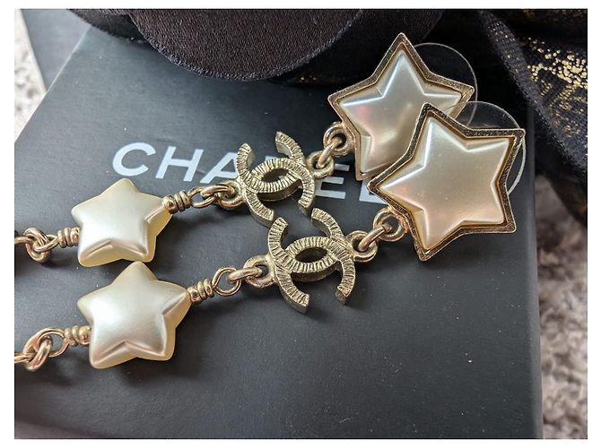 Chanel CC A17B GHW Orecchini Long Logo Pearl Star scatola D'oro - vista 9