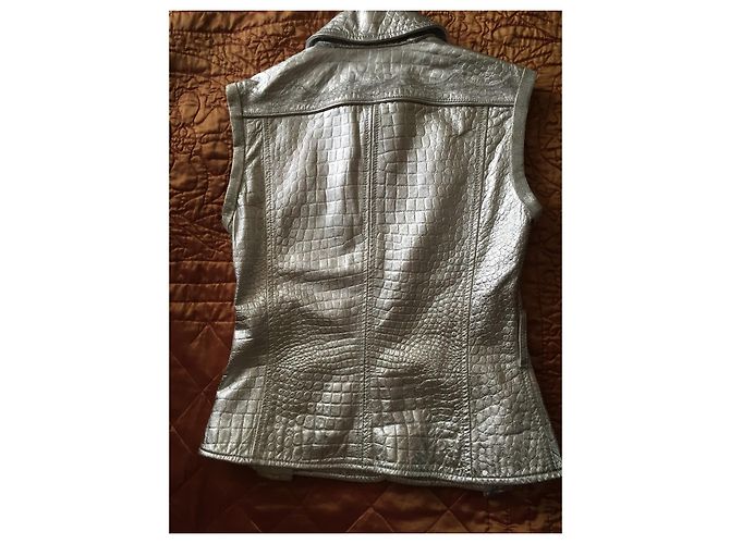 Just Cavalli Silver Leather Biker Jacket Silvery - view 4