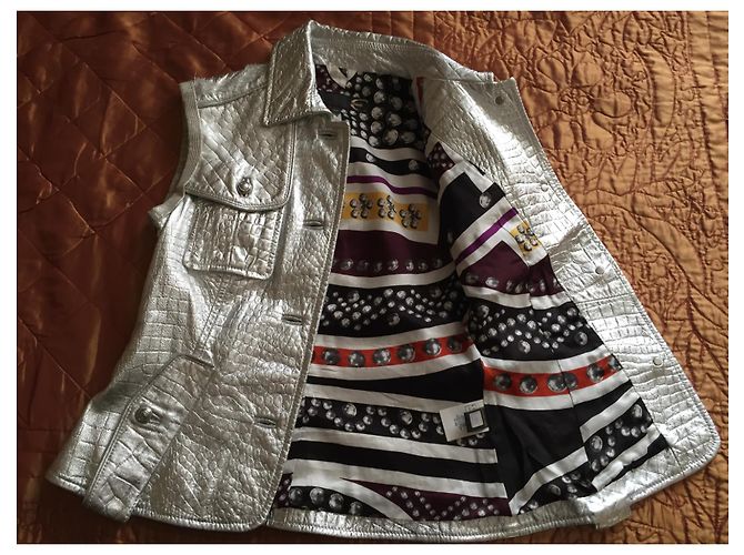 Just Cavalli Silver Leather Biker Jacket Silvery - view 5