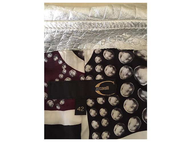 Just Cavalli Silver Leather Biker Jacket Silvery - view 7