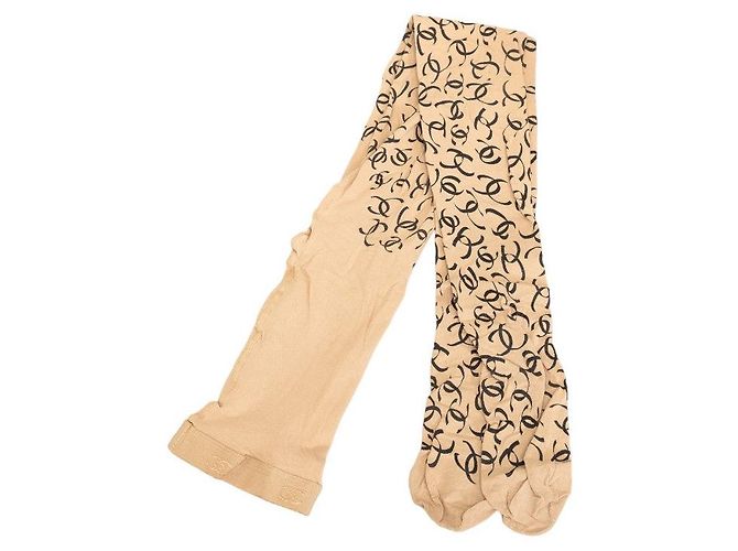 Medias de algodón con estampado Coco Mark de Chanel en perfecto estado Beige - vista 2