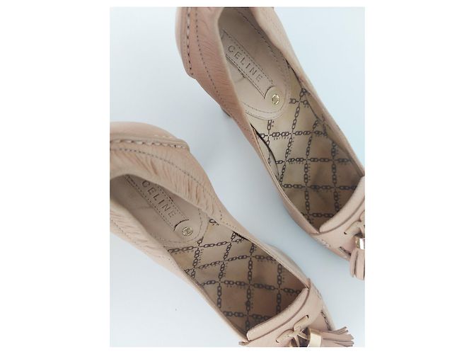 Décolleté Céline in pelle beige con frange taglia 37 - vista 6