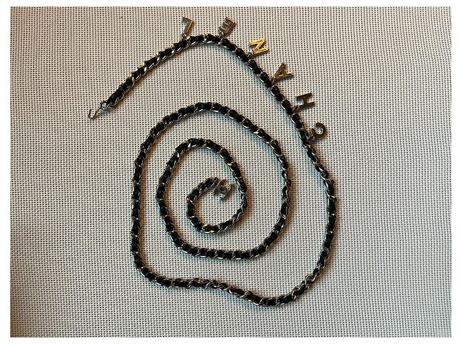 Schwarzer Leder- und Silberketten-Gürtel von Chanel - Chanel-Logo - Ansicht 2