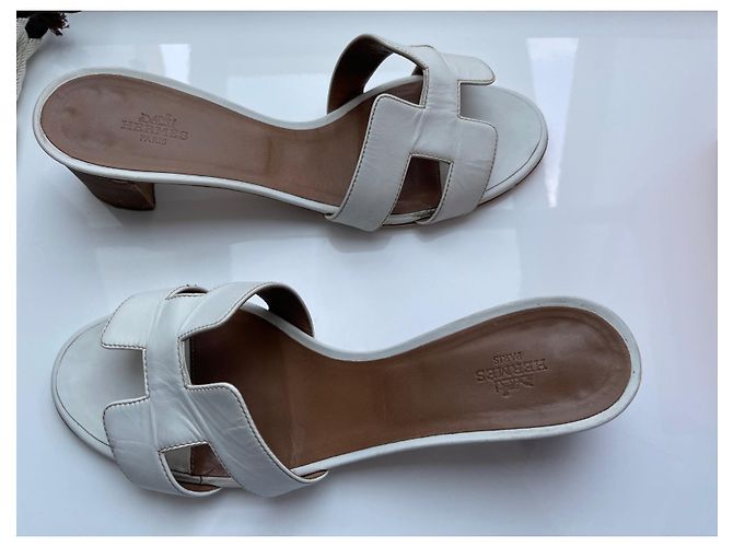 Oran Mules Hermès Oasis in pelle bianca taglia 40 Bianco - vista 13