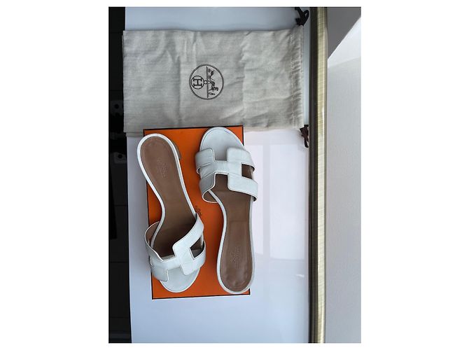 Oran Mules Hermès Oasis in pelle bianca taglia 40 Bianco - vista 8