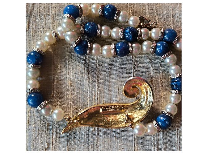 Collana Balenciaga in Perle ed Smalto Bianco Blu - vista 2