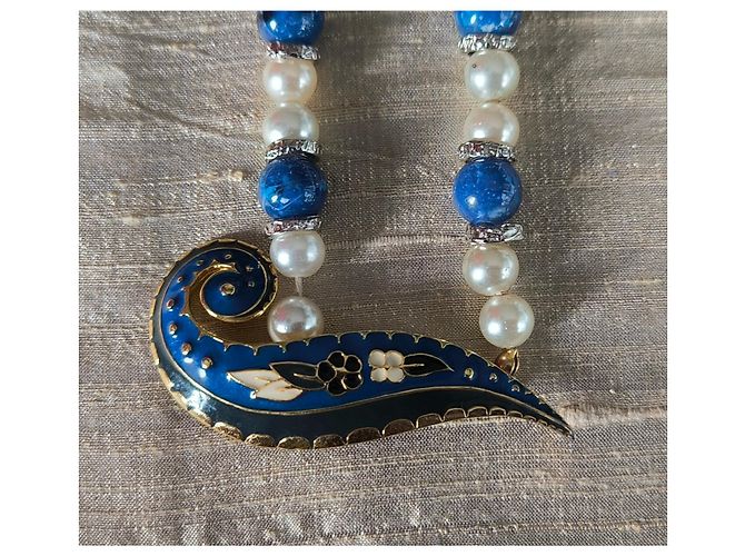 Collana Balenciaga in Perle ed Smalto Bianco Blu - vista 3
