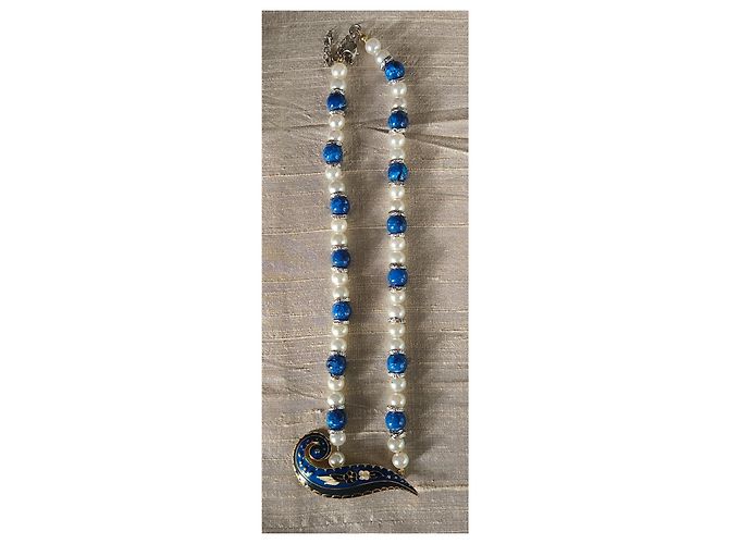 Collana Balenciaga in Perle ed Smalto Bianco Blu - vista 4