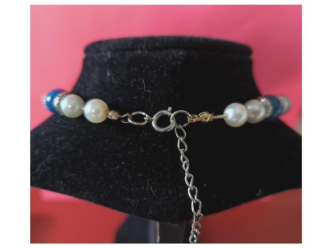 Collana Balenciaga in Perle ed Smalto Bianco Blu - vista 5