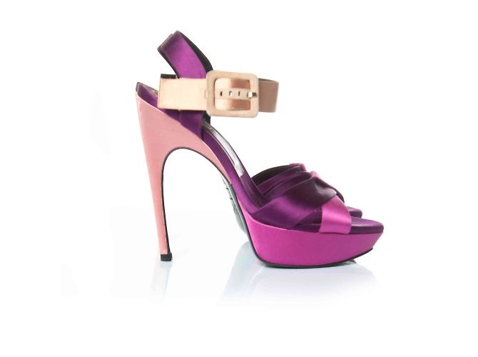 Roger Vivier, sandali con piattaforma in raso Rosa Porpora - vista 4