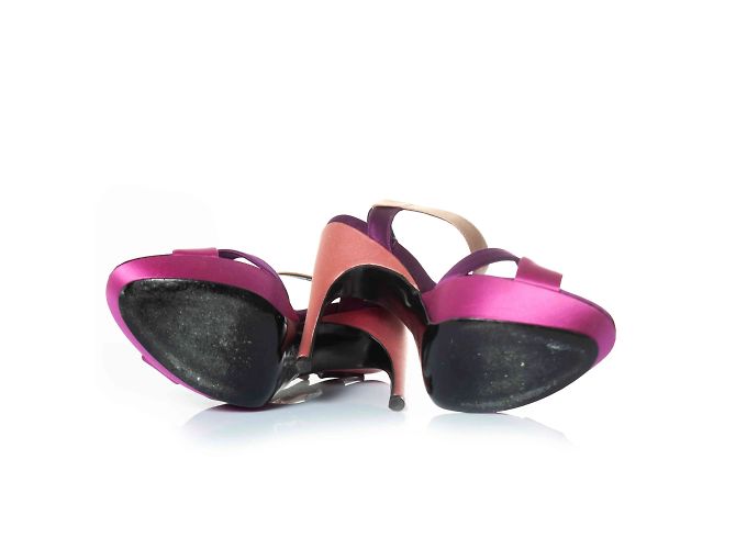 Roger Vivier, sandali con piattaforma in raso Rosa Porpora - vista 7