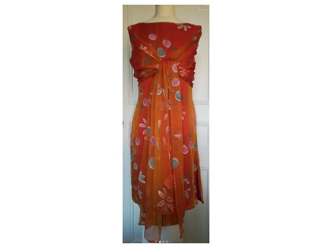 Autre Marque Röhrenkleid mit Stola Mehrfarben Orange Fuschia - Ansicht 2