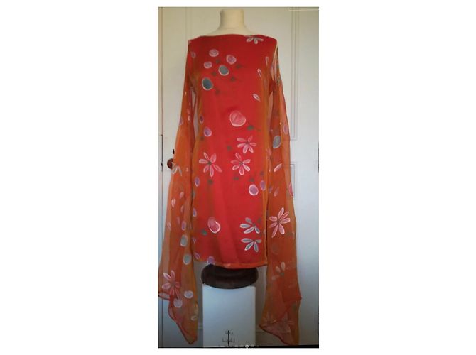 Autre Marque Röhrenkleid mit Stola Mehrfarben Orange Fuschia - Ansicht 3