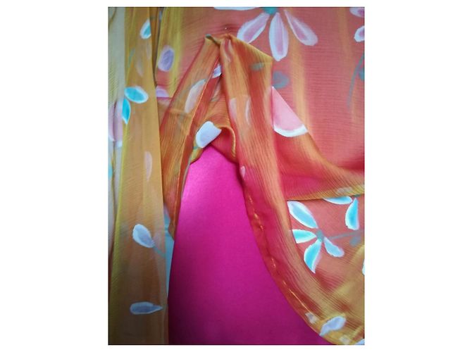 Autre Marque Röhrenkleid mit Stola Mehrfarben Orange Fuschia - Ansicht 5